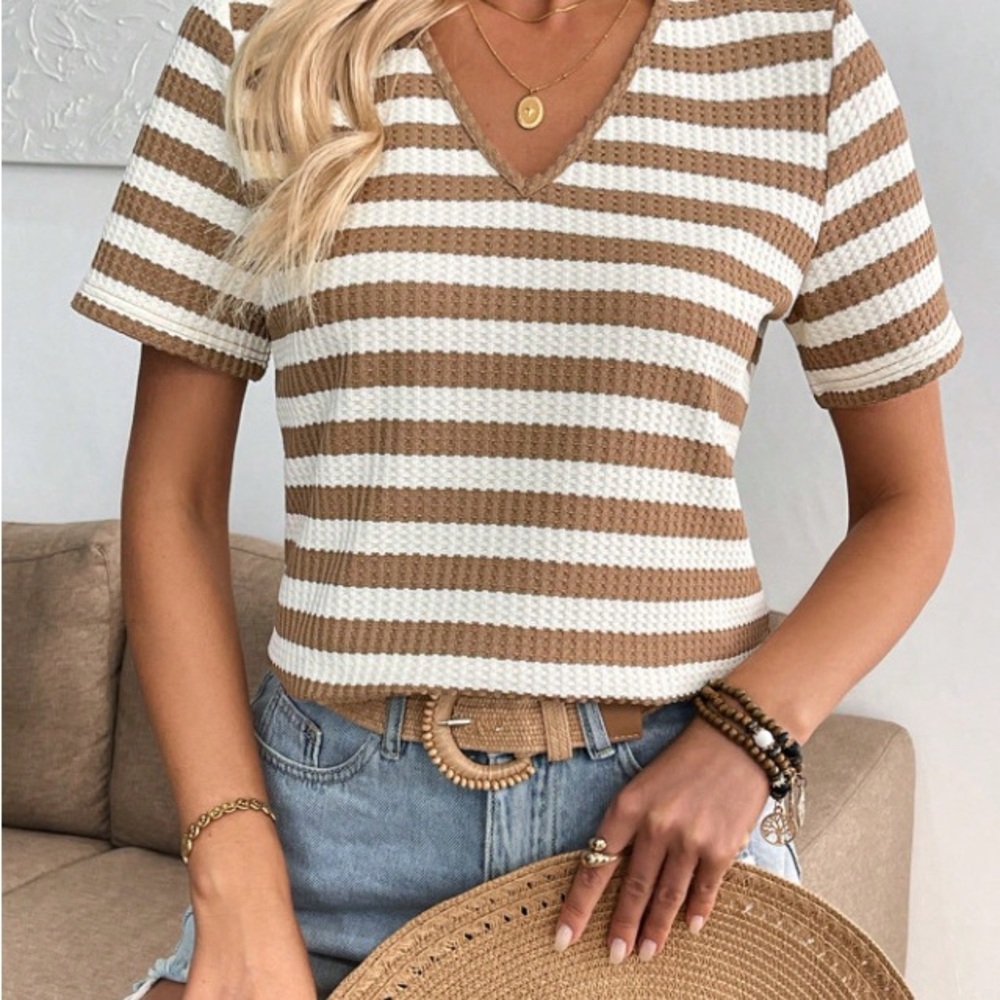 Striped V-Neck Short Sleeve Tee